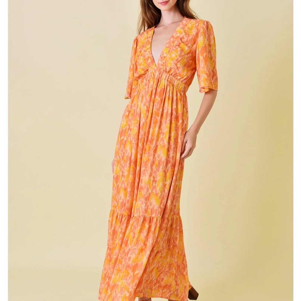 Vestique Orange and Pink Maxi Maternity Dress